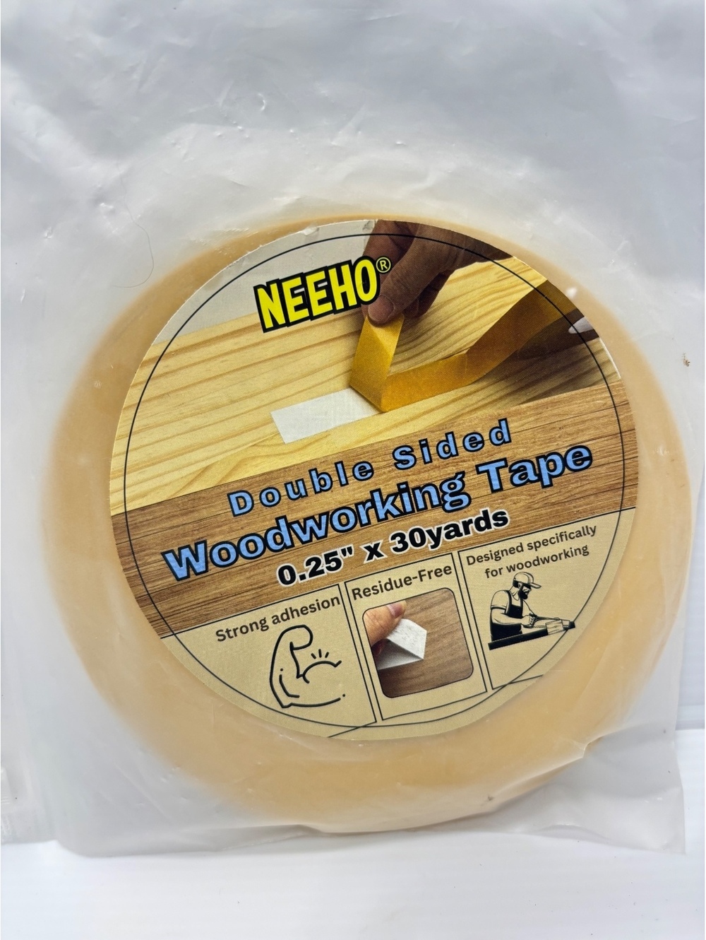 Double Sided Woodworking Tape 0.25" x 30 Yards Strong Adhesion Residue Free NEW